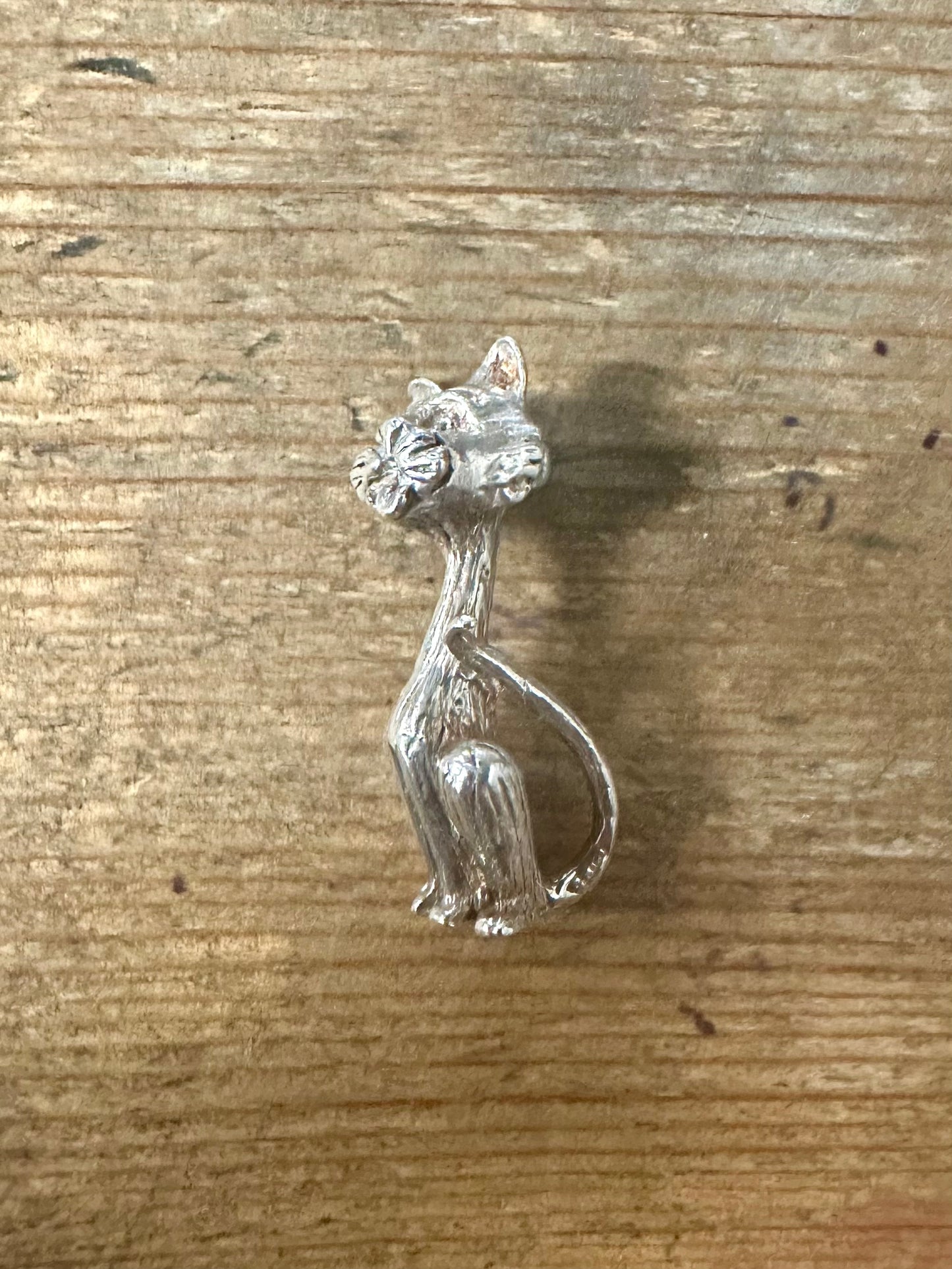 Vintage Large Cat Solid 925 Silver Charm Pendant