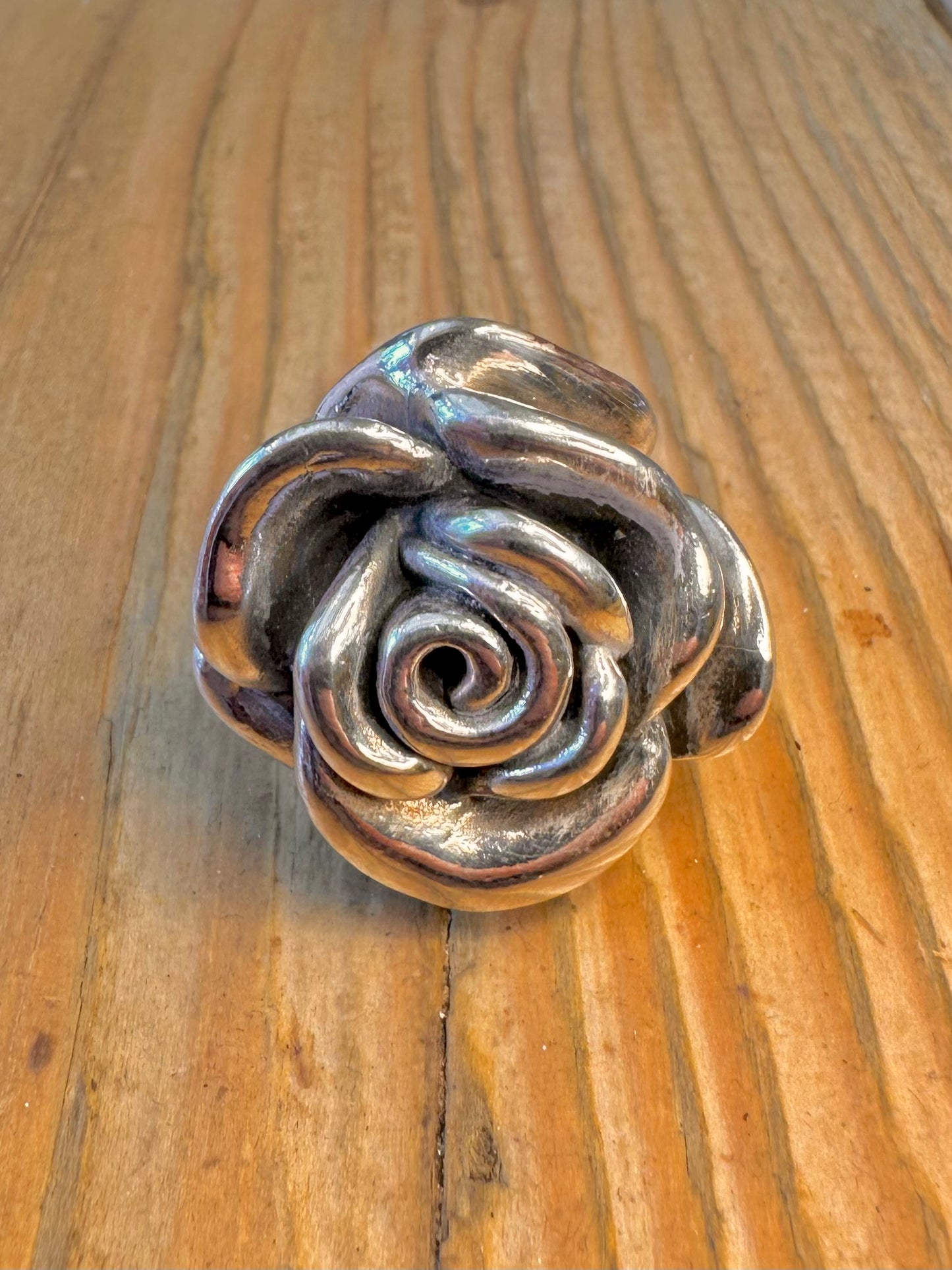 Large Rose Flower Hollow 925 Sterling Silver Size Q Ring