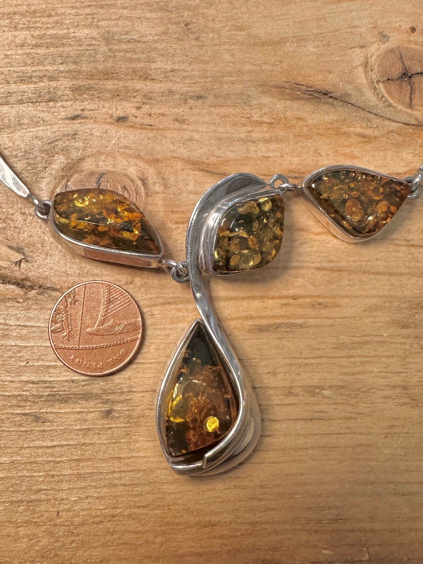 Modernist Amber Collar 925 Silver Necklace