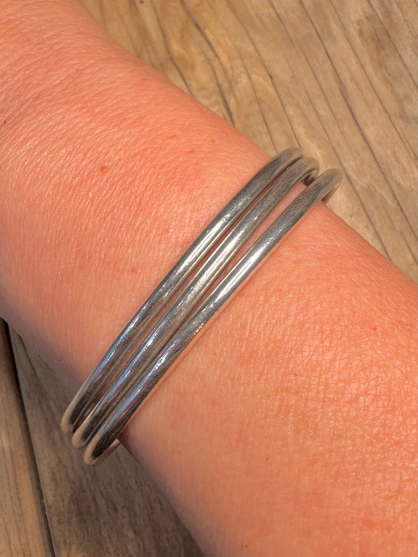 Vintage Three Connected 925 Sterling Silver Bangle