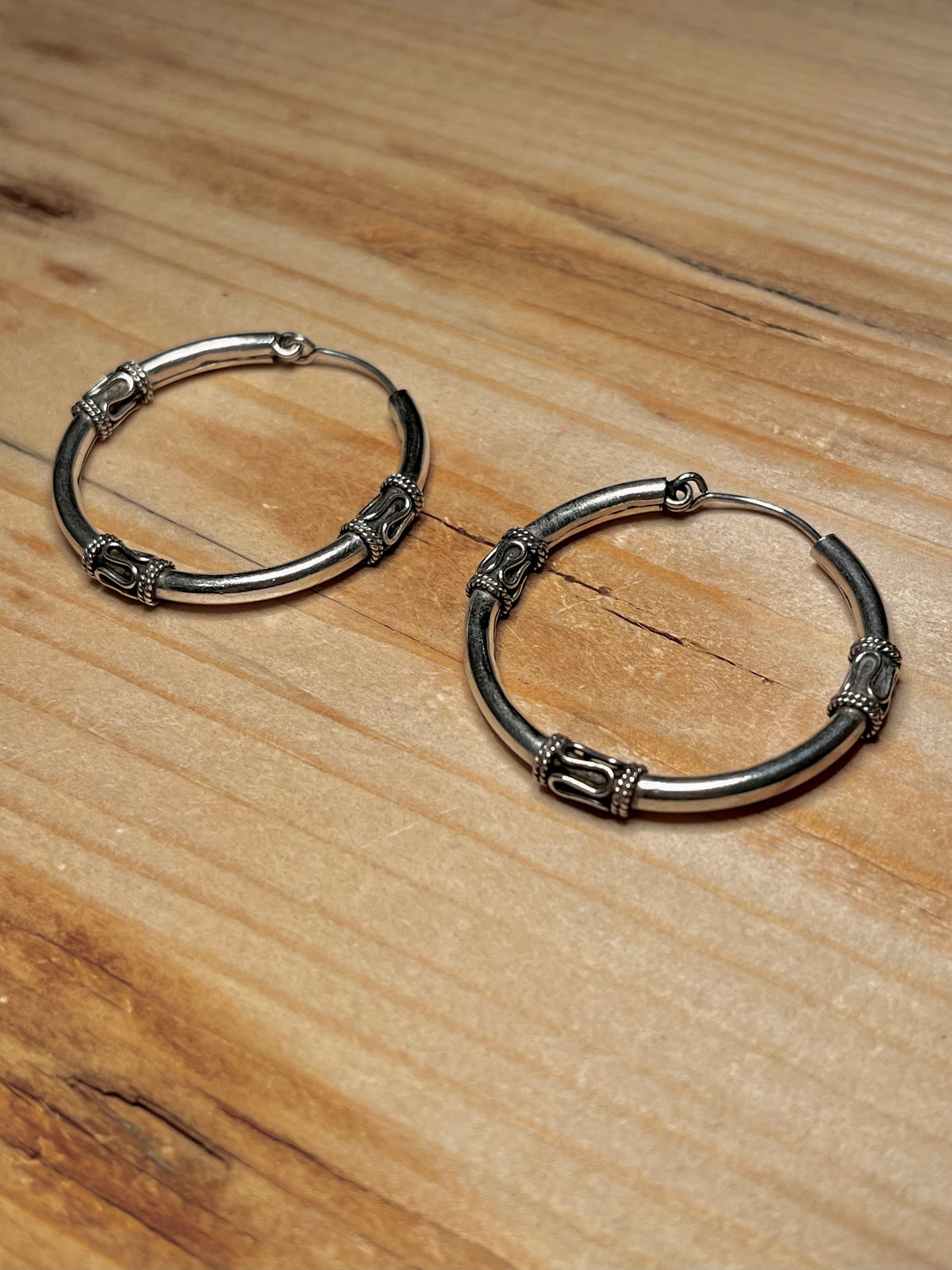 Bali Style Large Hoops 925 Sterling Silver Earrings