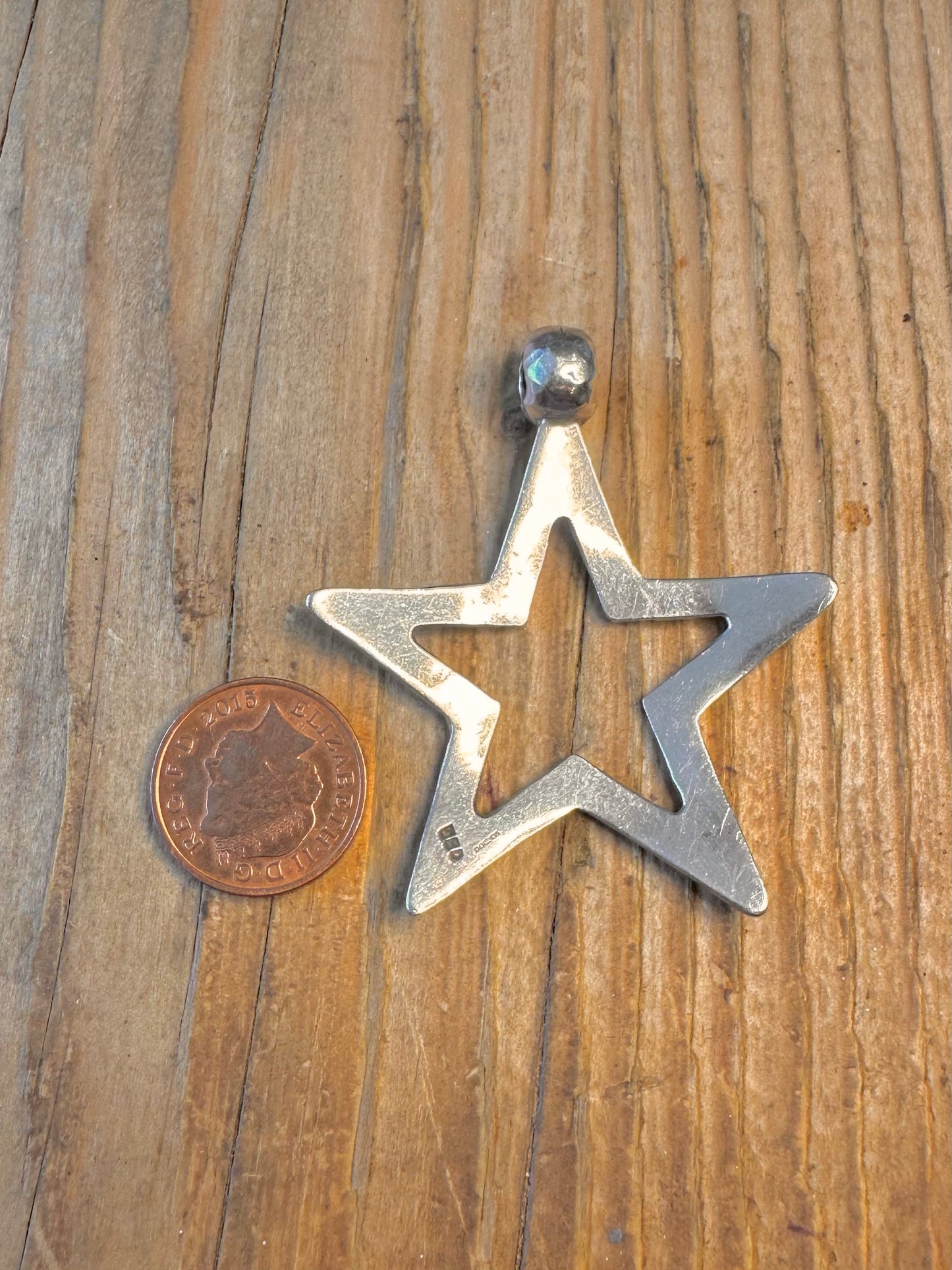 Large Hammered Star 925 Sterling Silver Pendant
