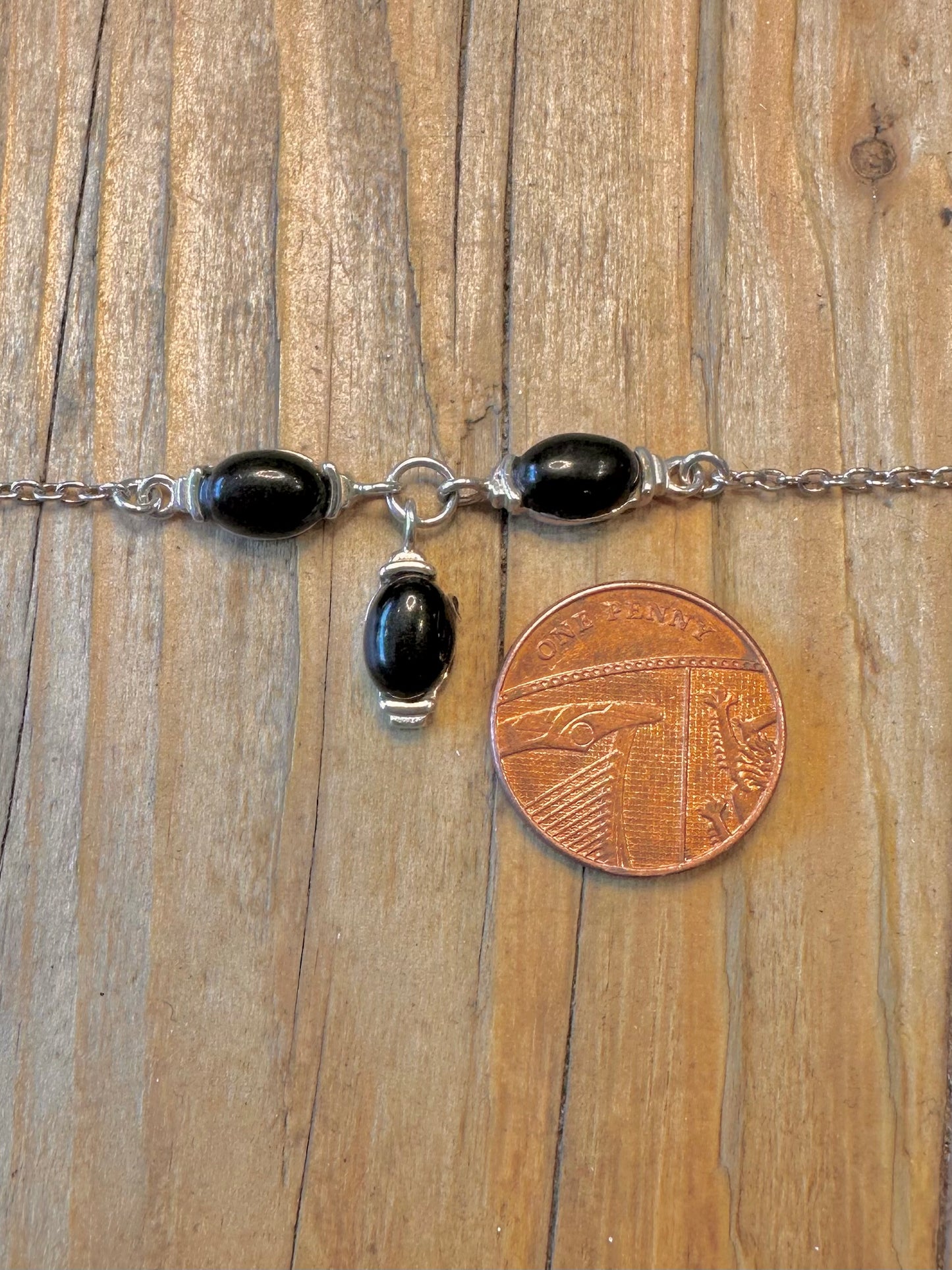 Black Stone Cable Chain 925 Sterling Silver 17 to 18.3 inch Necklace