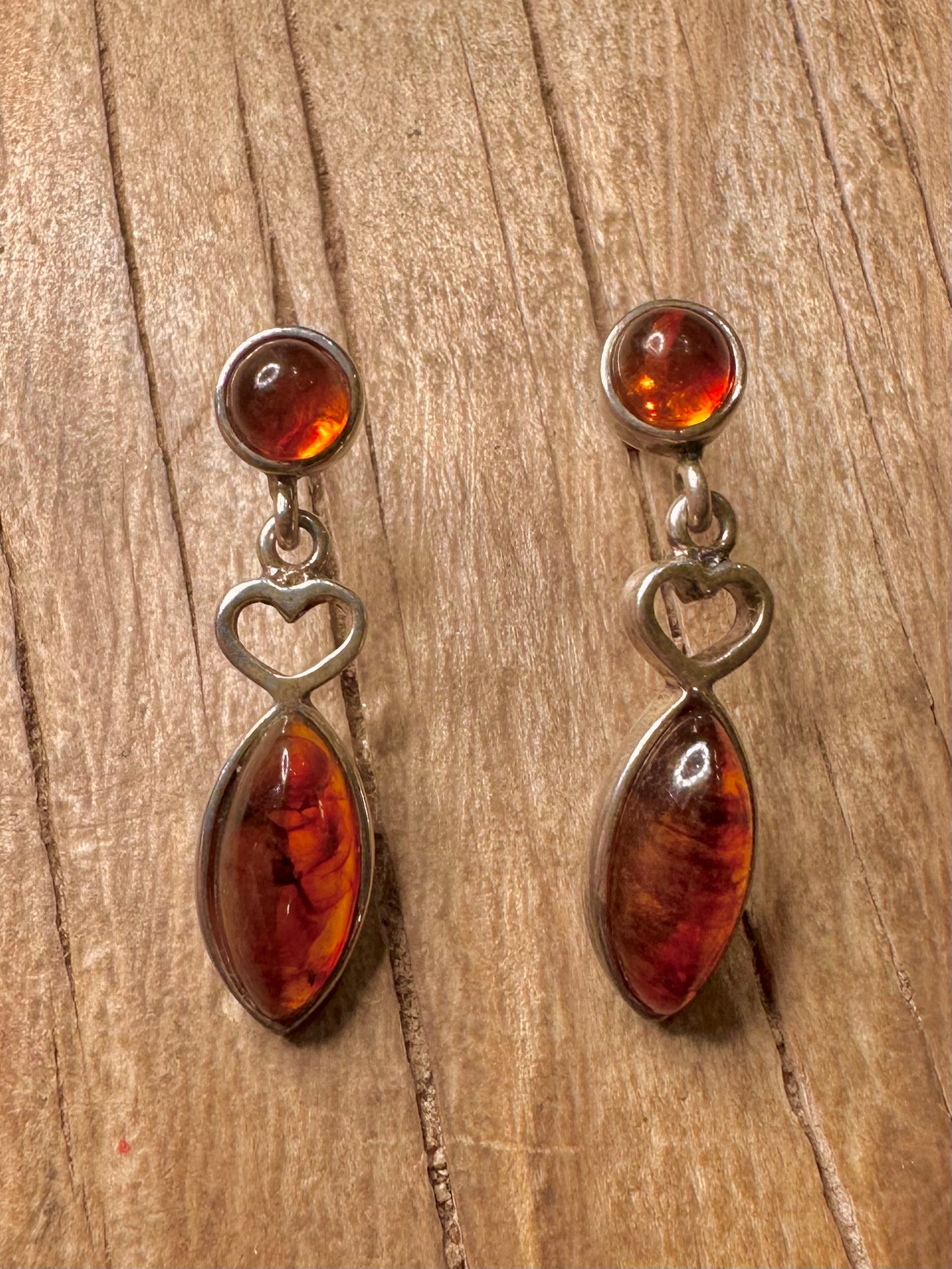 Vintage Amber Dangle 925 Sterling Silver Earrings