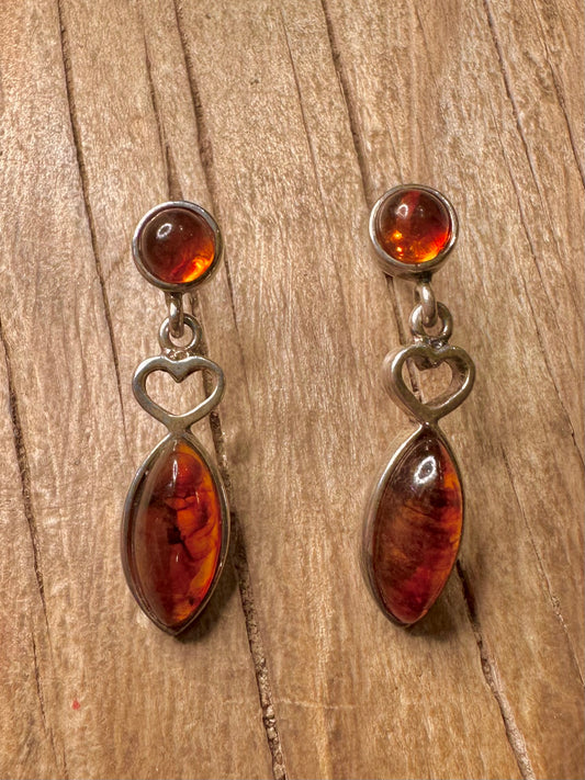 Vintage Amber Dangle 925 Sterling Silver Earrings