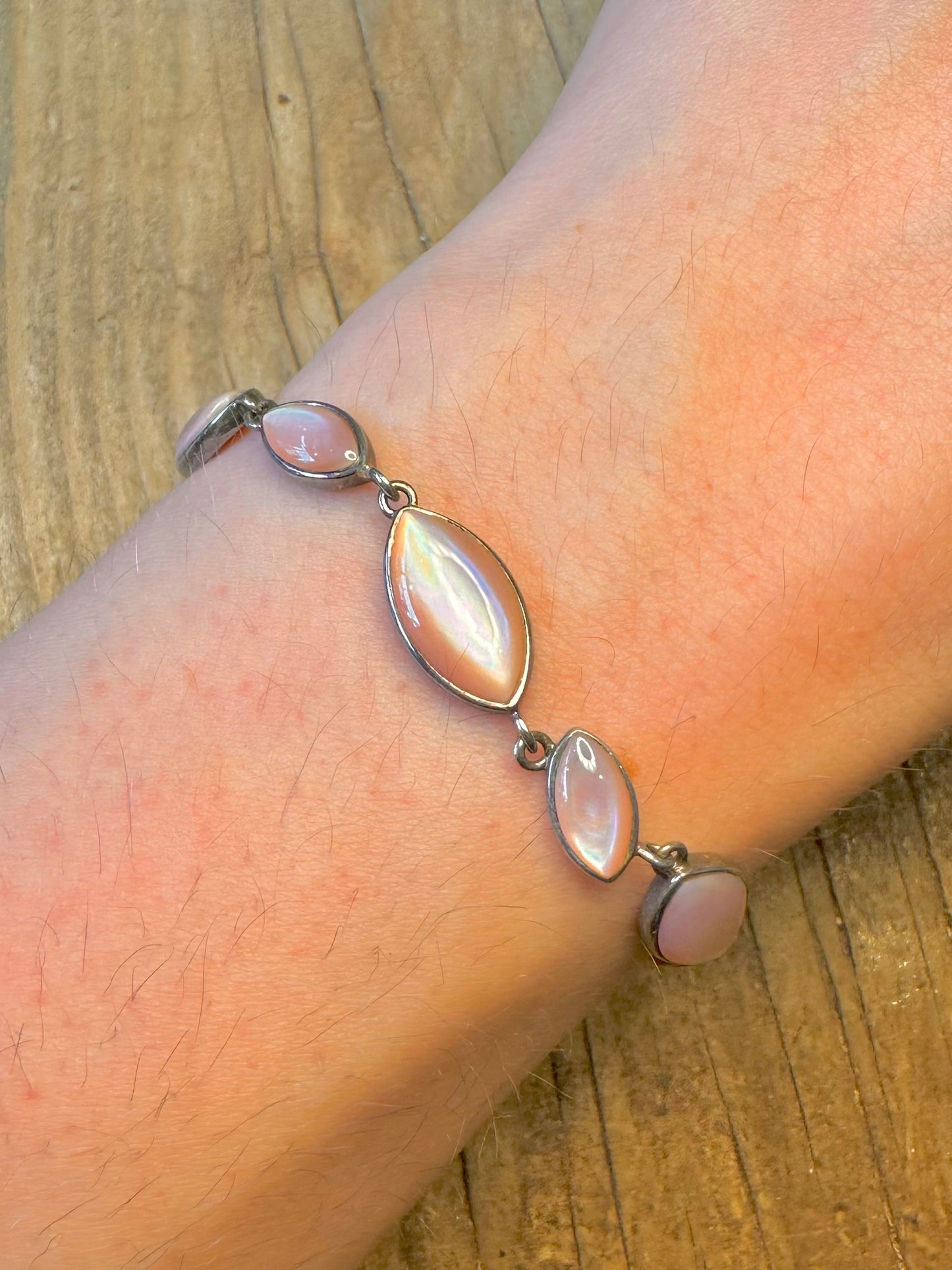 Mother of Pearl Pink 925 Sterling Silver 6.8 to 7.5 inch Bracelet