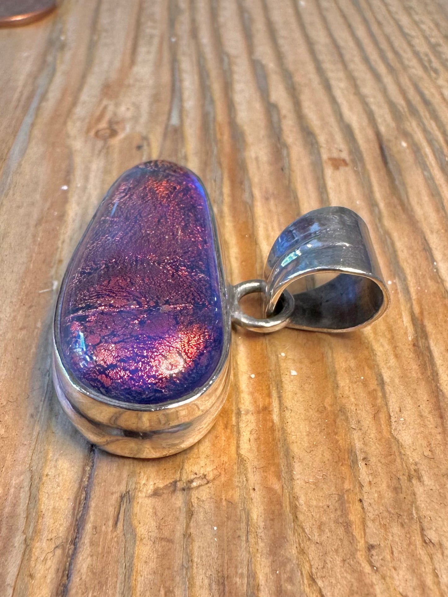 Dichroic Red and Purple Glass 925 Sterling Silver Pendant