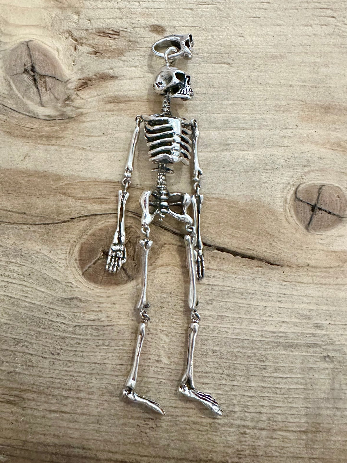 Vintage Articulated Skeleton 925 Silver Pendant