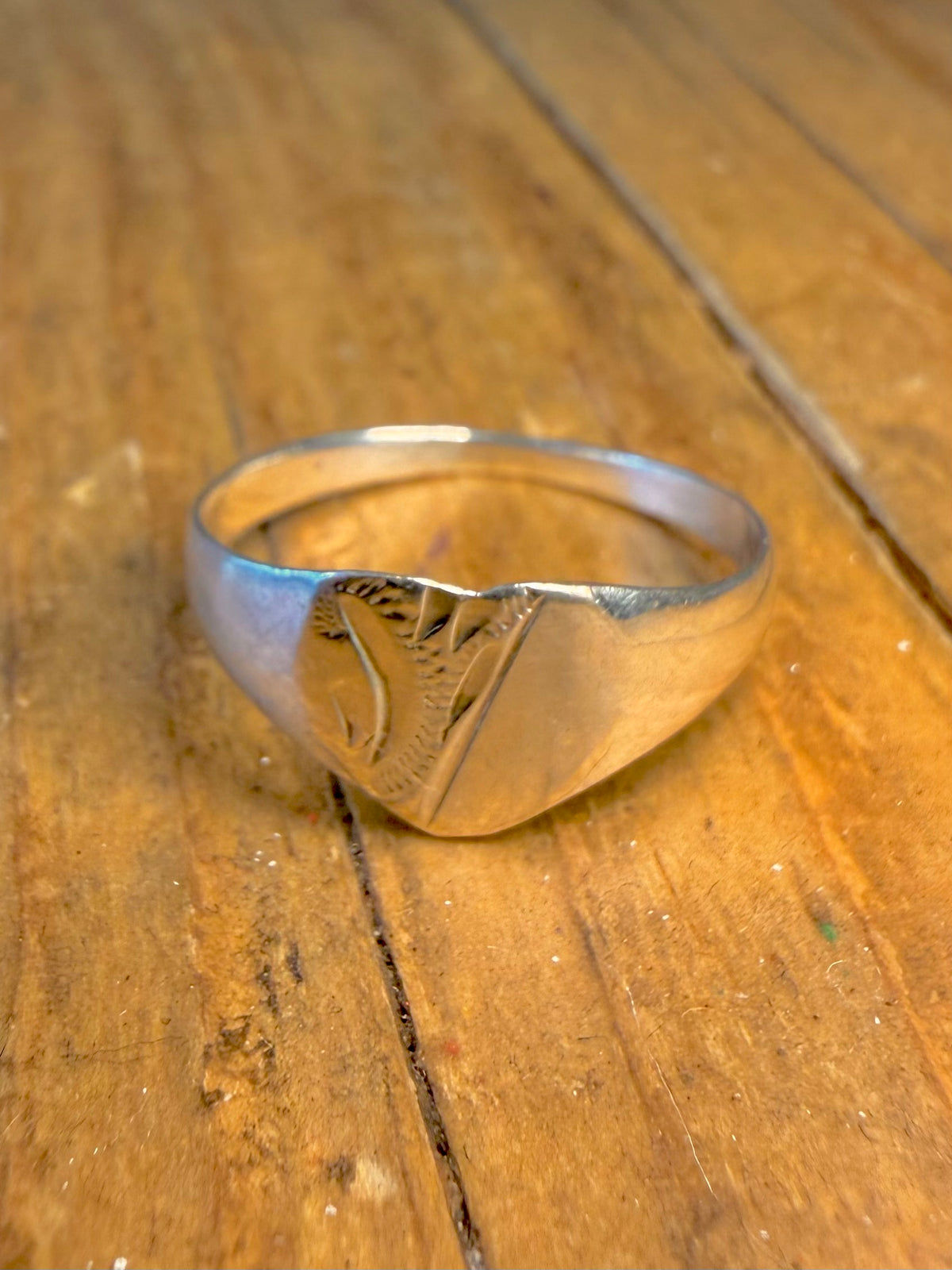 Heart Engraved Signet 925 Sterling Silver Size N Ring