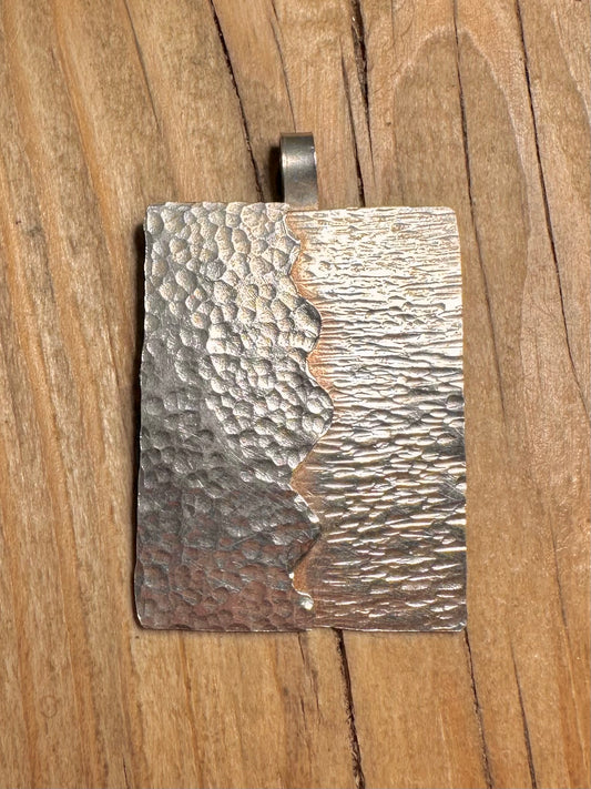 Modernist Hammered Rectangle 925 Sterling Silver Pendant