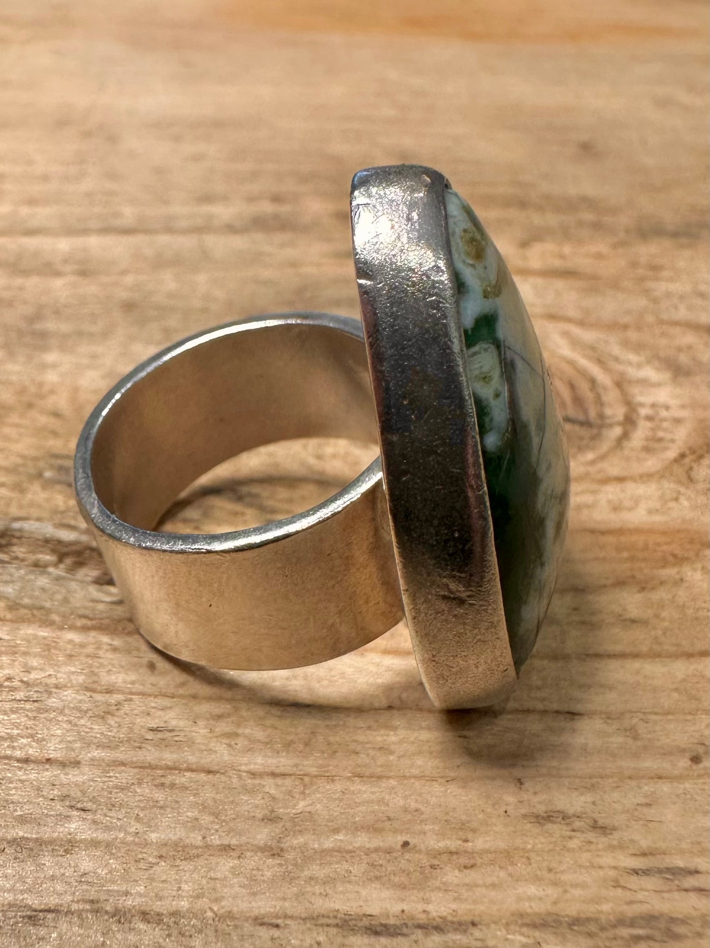 Abstract Green Agate 925 Silver Size K1/2 Ring
