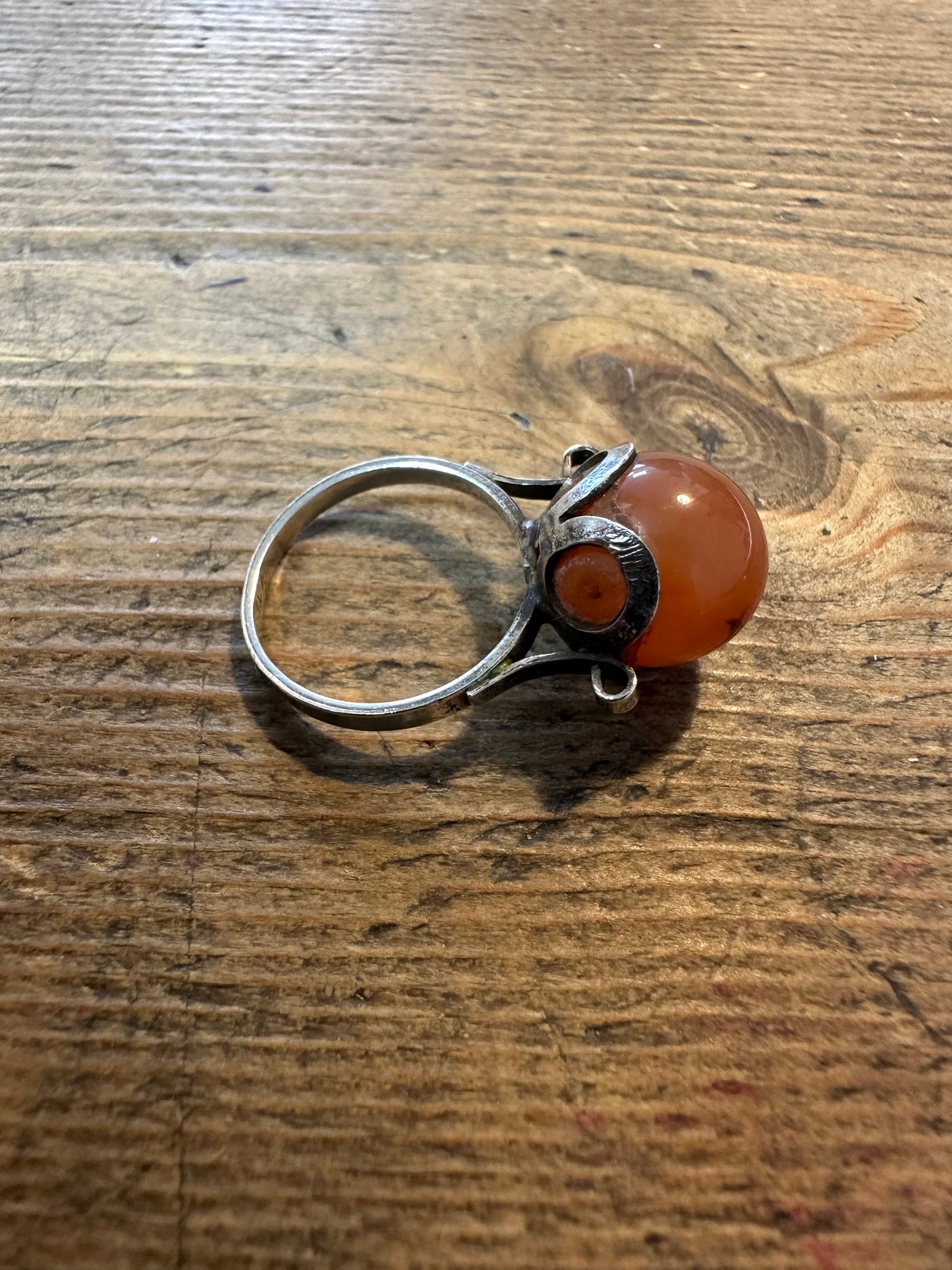 Abstract Banded Agate Orange 925 Silver Size N Ring