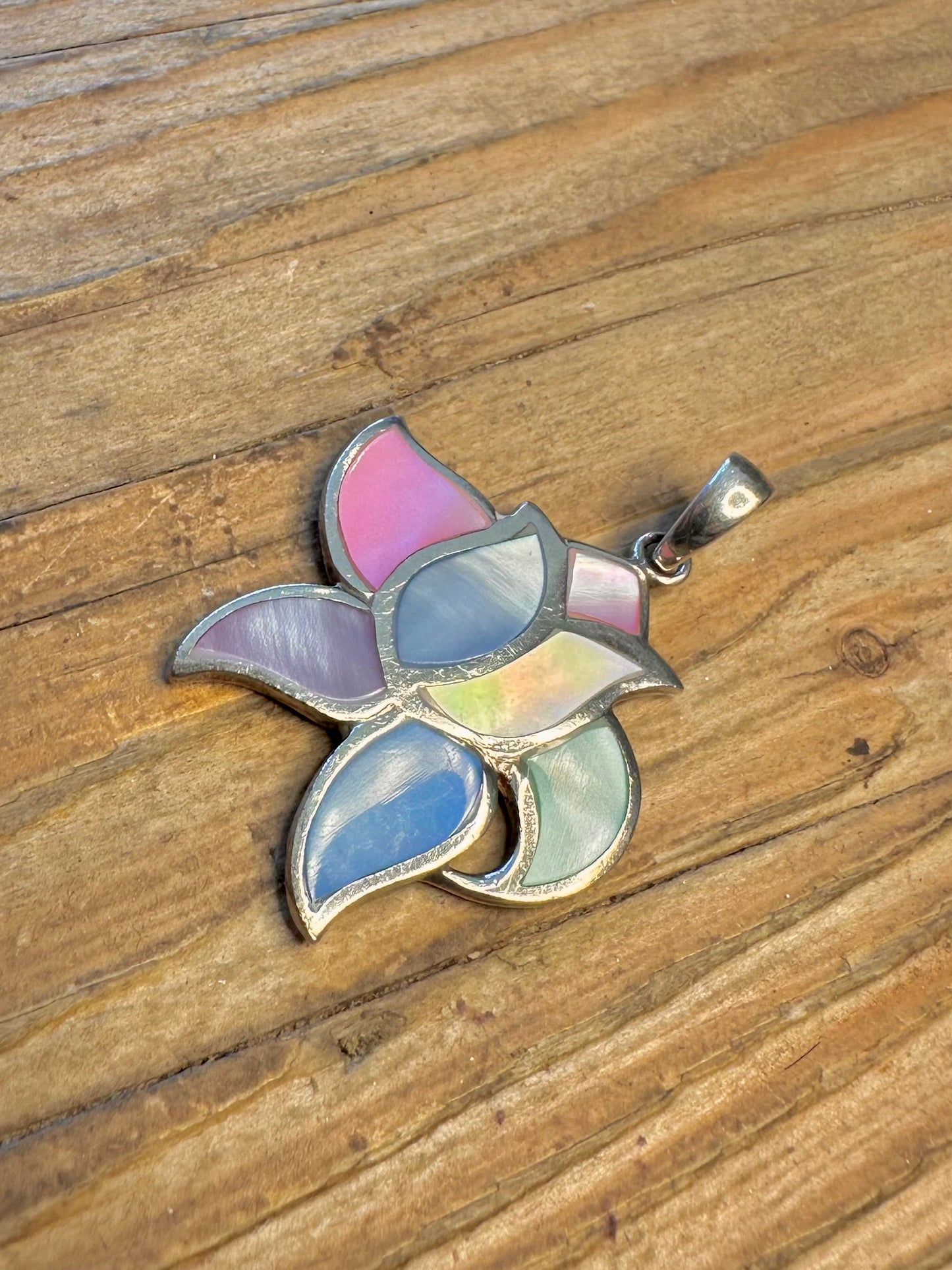 Multi Coloured Mother of Pearl 925 Sterling Silver Pendant