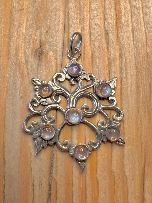 Vintage Moonstone Ornate 925 Sterling Silver Pendant