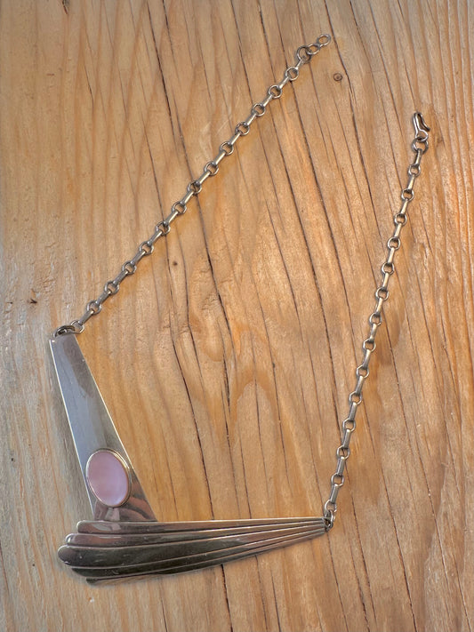 Vintage Abstract Mother of Pearl Maker S.J 925 Sterling Silver 15.5 inch Necklace