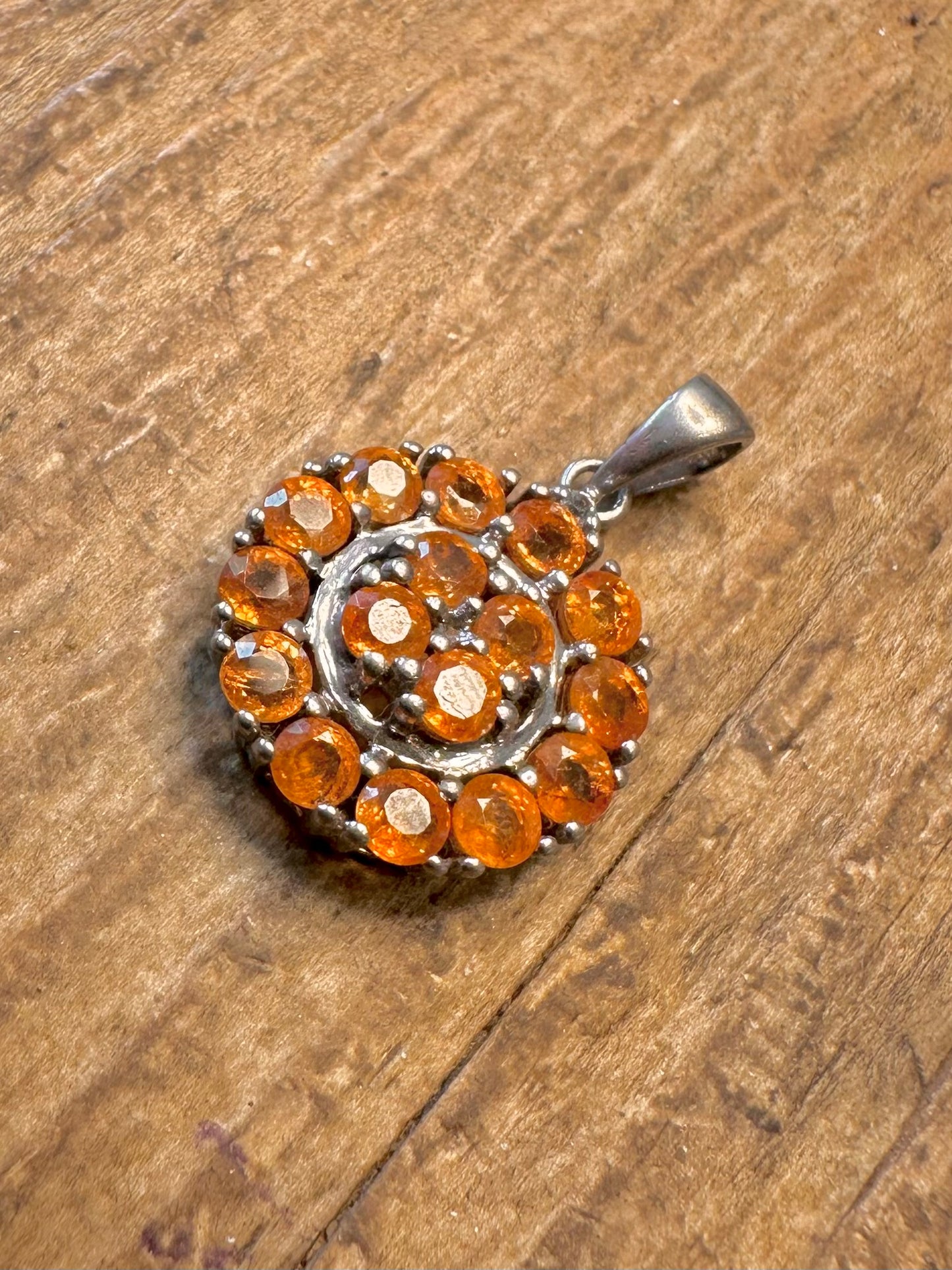 Orange Stone Cluster 925 Sterling Silver Pendant