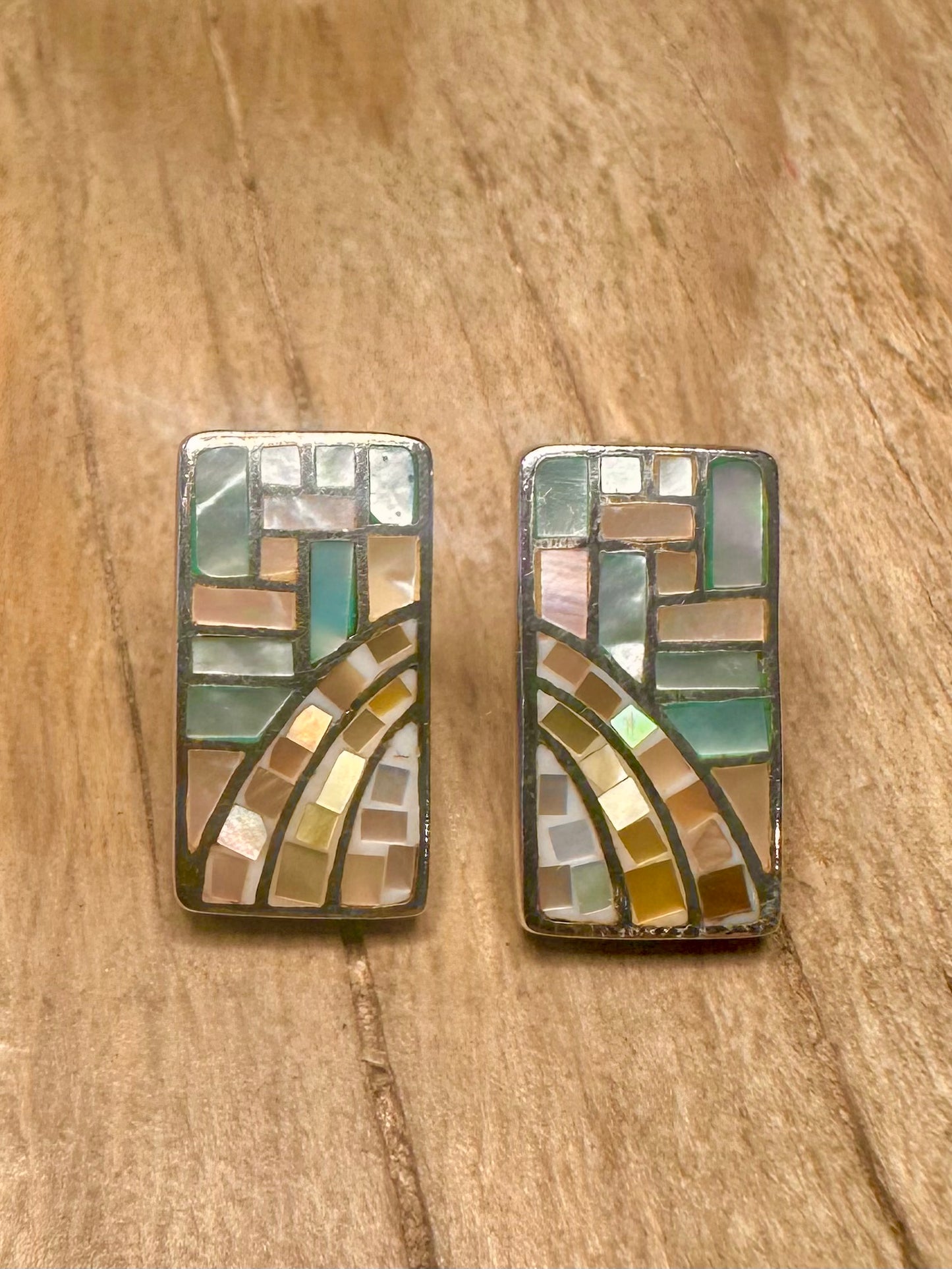 Modern Coloured Mother of Pearl Rectangle 925 Sterling Silver Earrings