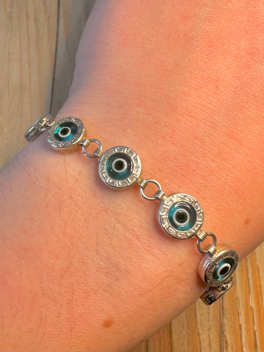 Vintage Evil Eye 925 Sterling Silver 7.8 inch Bracelet