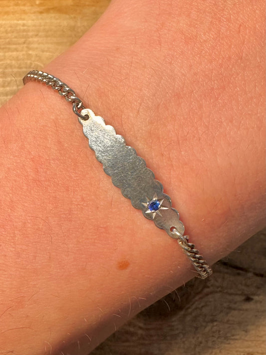 Vintage Identity Blue Stone Curb Chain 925 Silver 6.5 inch Bracelet