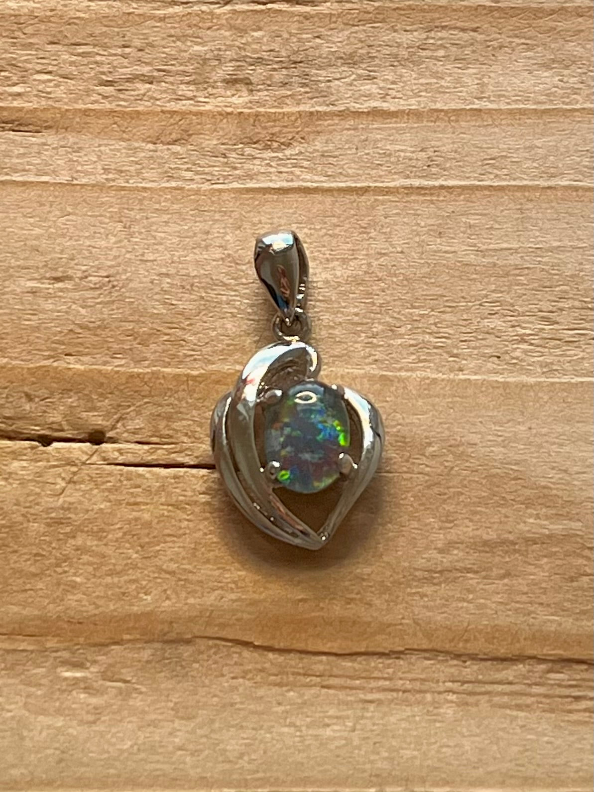 Abstract Heart Black Opal 925 Sterling Silver Pendant