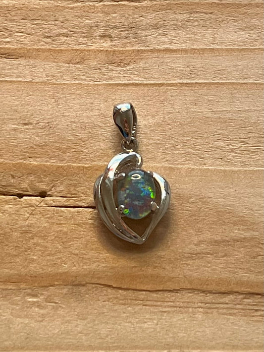Abstract Heart Black Opal 925 Sterling Silver Pendant