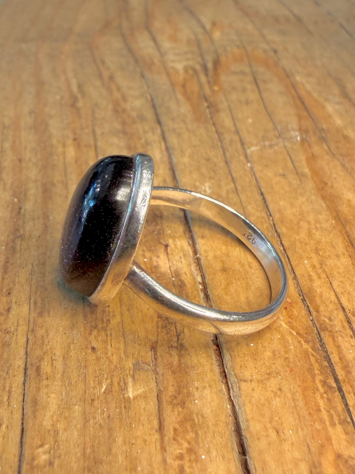 Blue Sandstone Oval 925 Sterling Silver Size V Ring