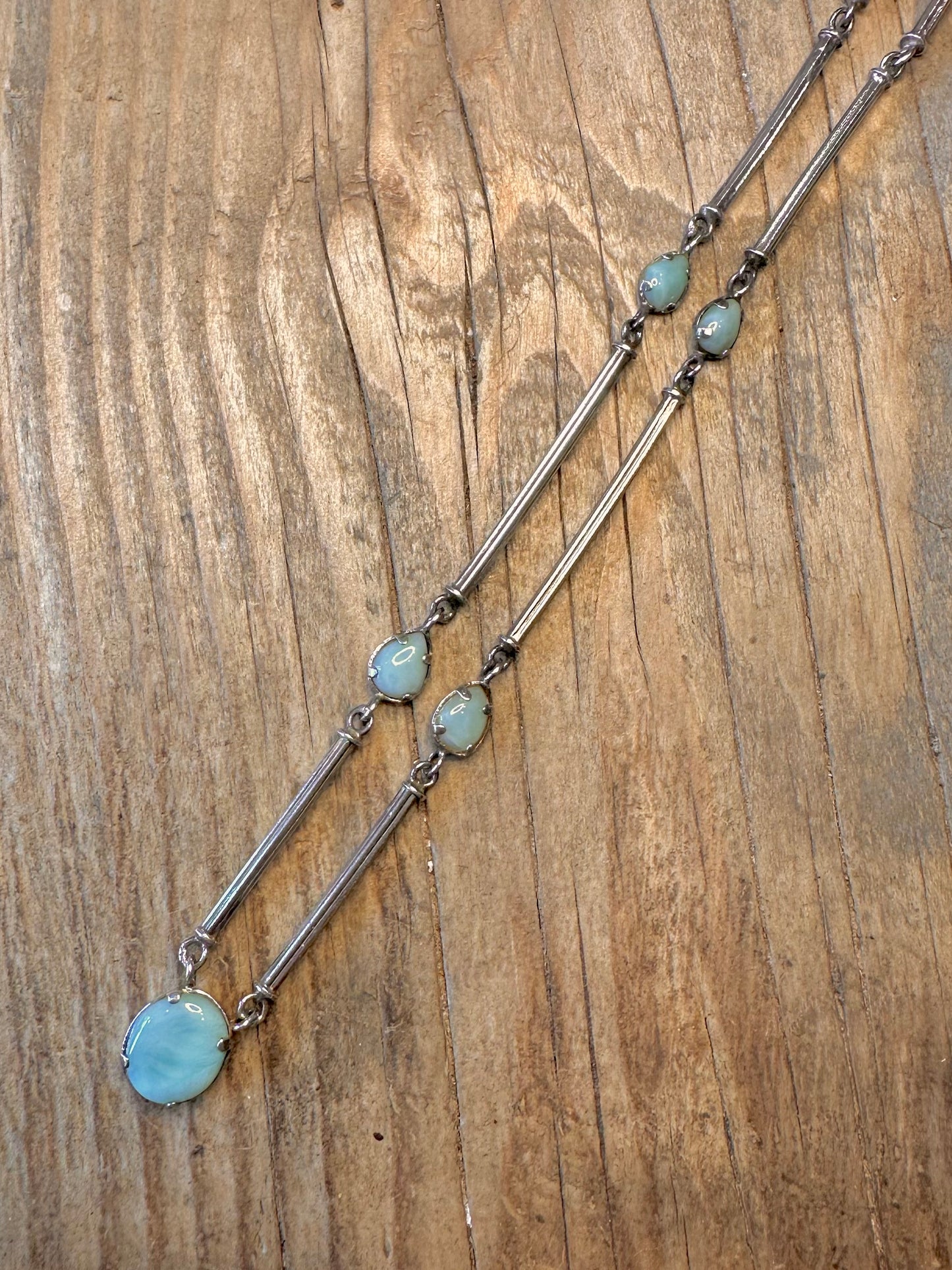 Blue Stone Bar Link 925 Sterling Silver  17 inch Necklace