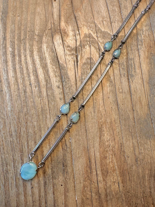Blaue Steinleiste Gliederkette 925 Sterling Silber 43cm