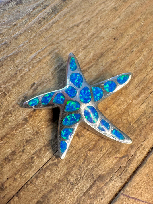 Blue Opal Inlay Starfish 925 Sterling Silver Pendant