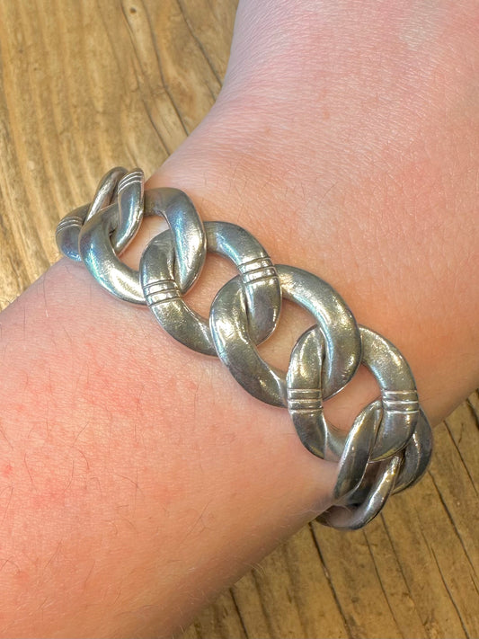 Emporio Armani Chunky Curb Cain T Bar Link 925 Sterling Silver Bracelet