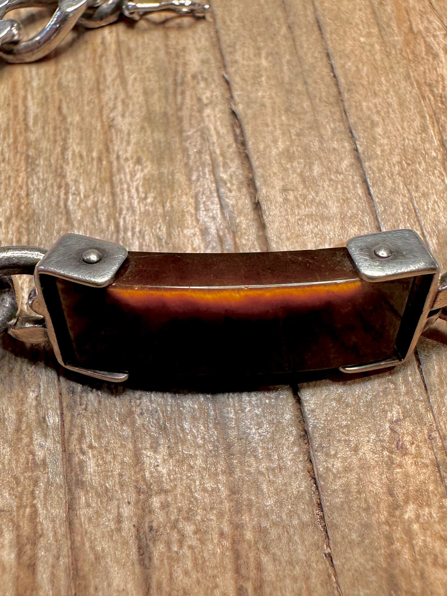 Vintage 1976 Tigerauge Panzerkette 925 Sterling Silber 7,4 Zoll Armband