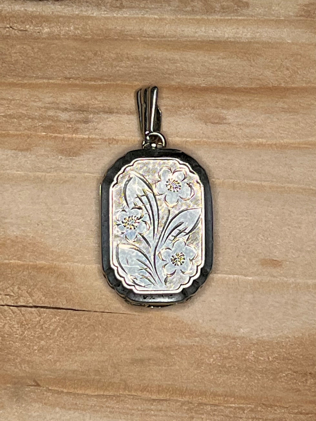 Georg Jensen Ltd Rectangle Flower Engraved Photo Locket 925 Sterling Silver Pendant