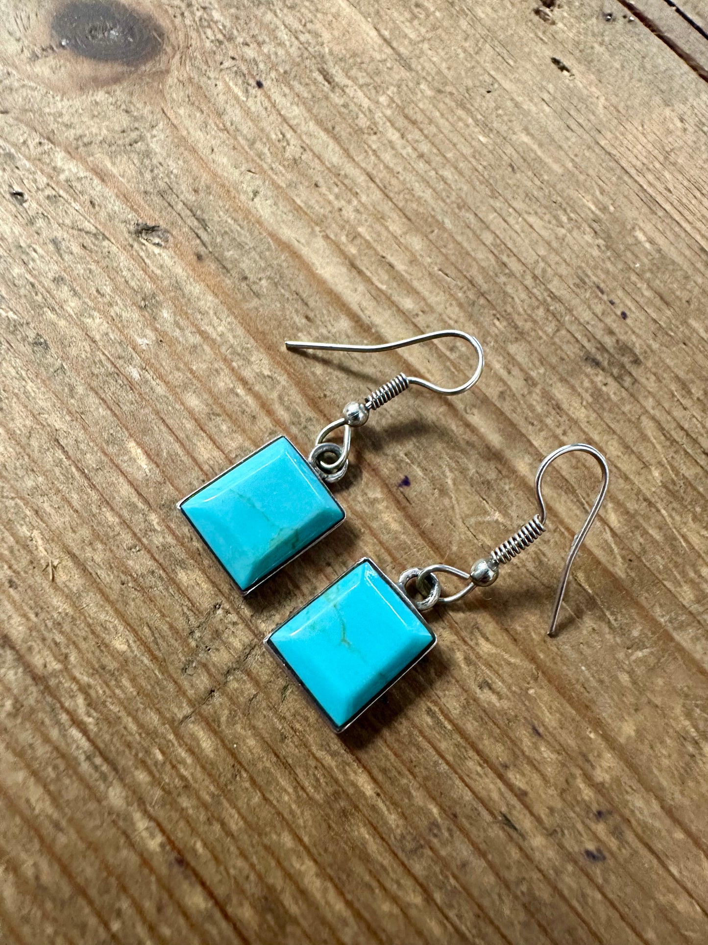 Vintage Turquoise Square 950 Silver Earrings