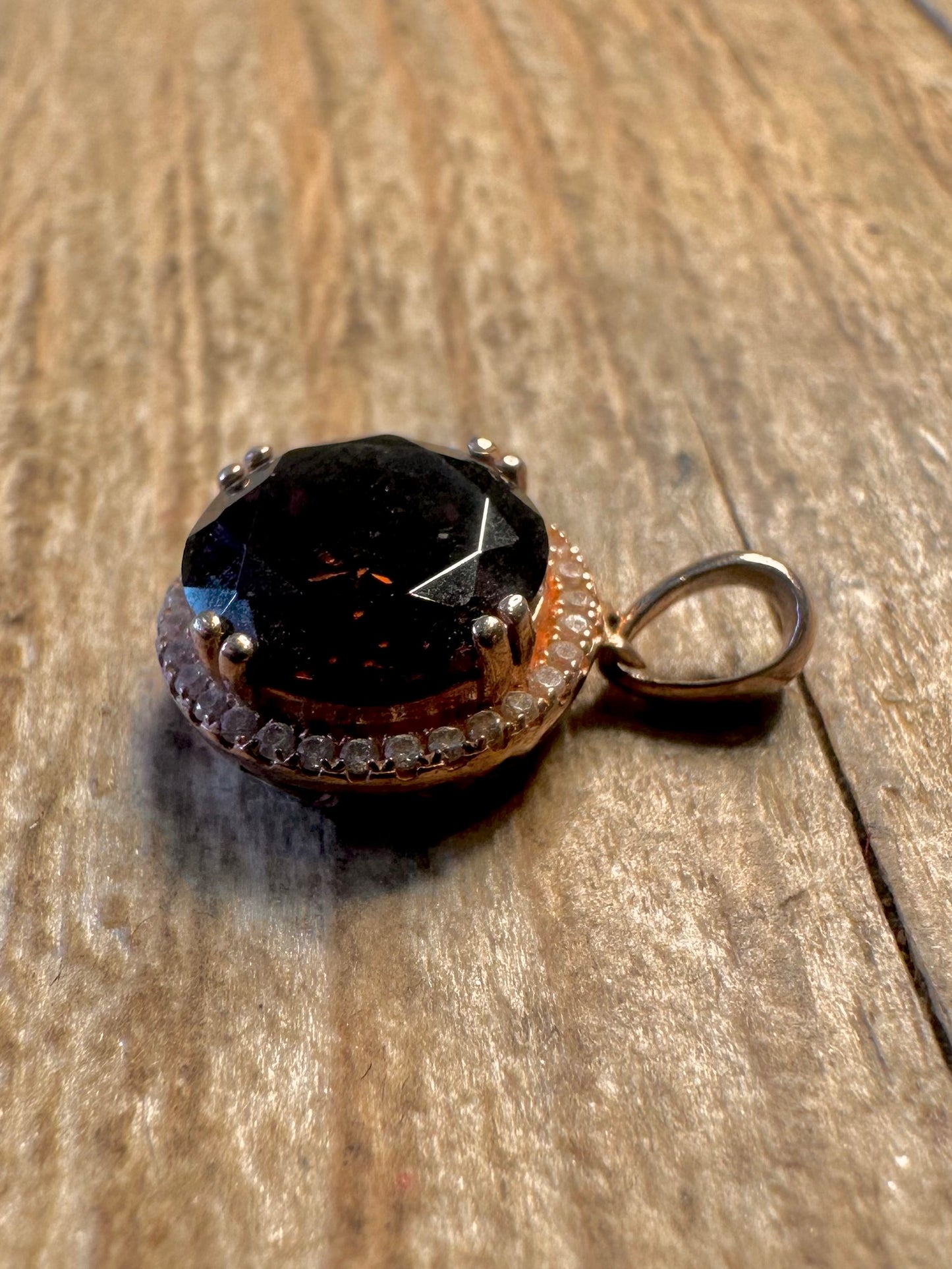 Modern Dark Red and White CZ Rose Gold on 925 Sterling Silver Pendant