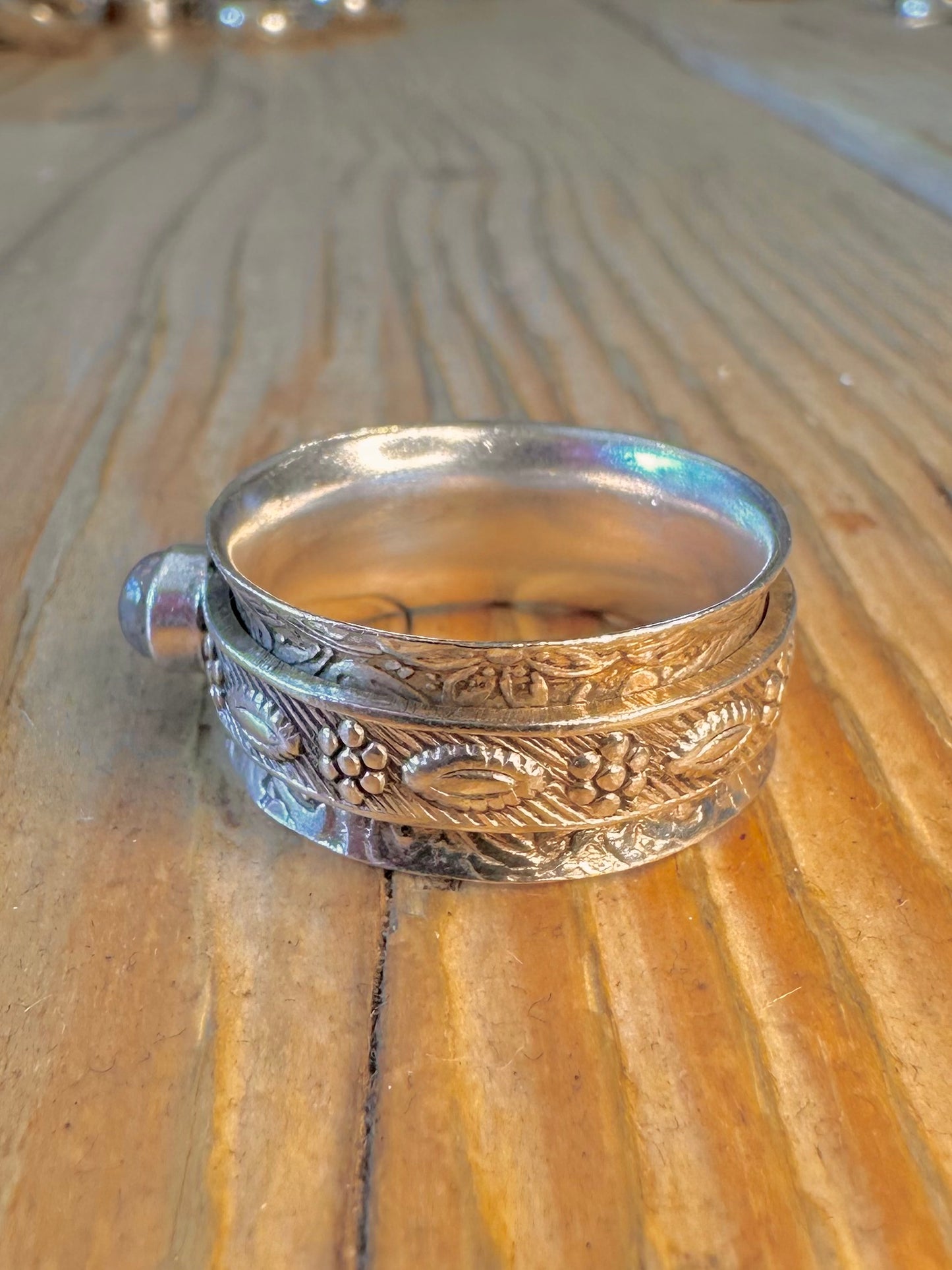 Engraved Floral Labradorite Spinner Band 925 Sterling Silver Size W1/2 Ringl