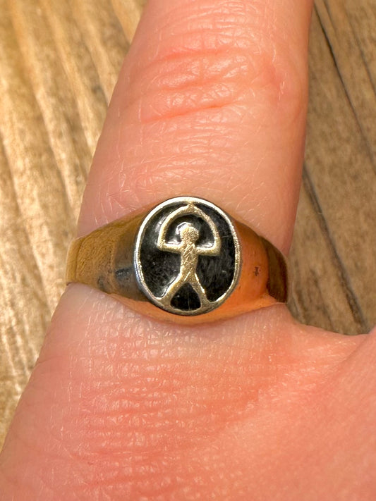 Vintage Indalo Figure Gold on 925 Sterling Silver Size N Ring