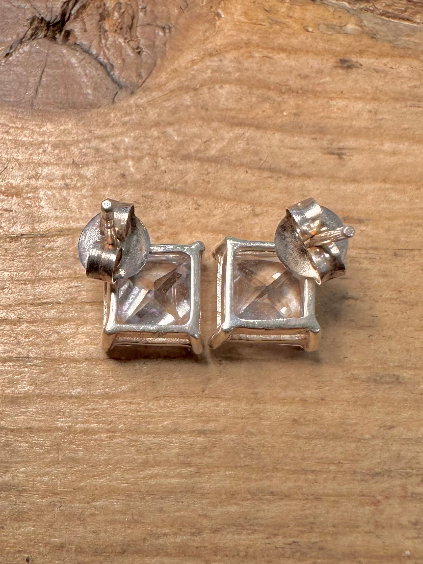 Modern Square White Stone 925 Silver Stud Earrings