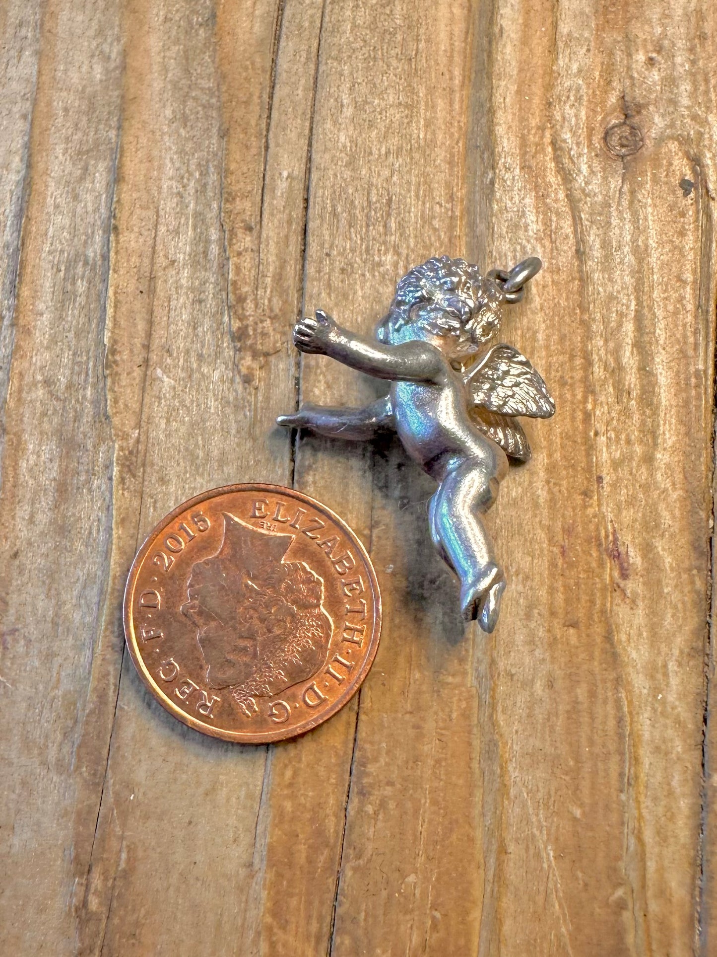 Large Cherub Art Deco Style 925 Sterling Silver Pendant