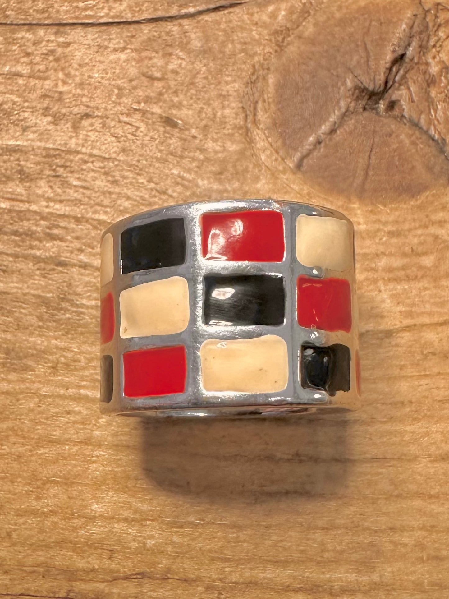 Modern Multi Enamel Coloured 925 Silver Size L1/2 Ring