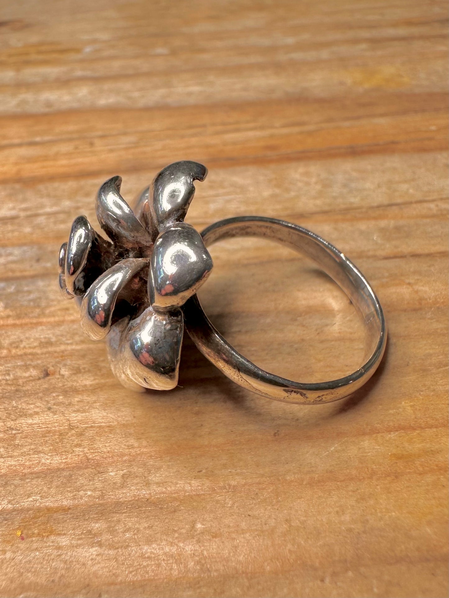 Vintage Rose Flower 925 Sterling Silver Size M1/2 Ring