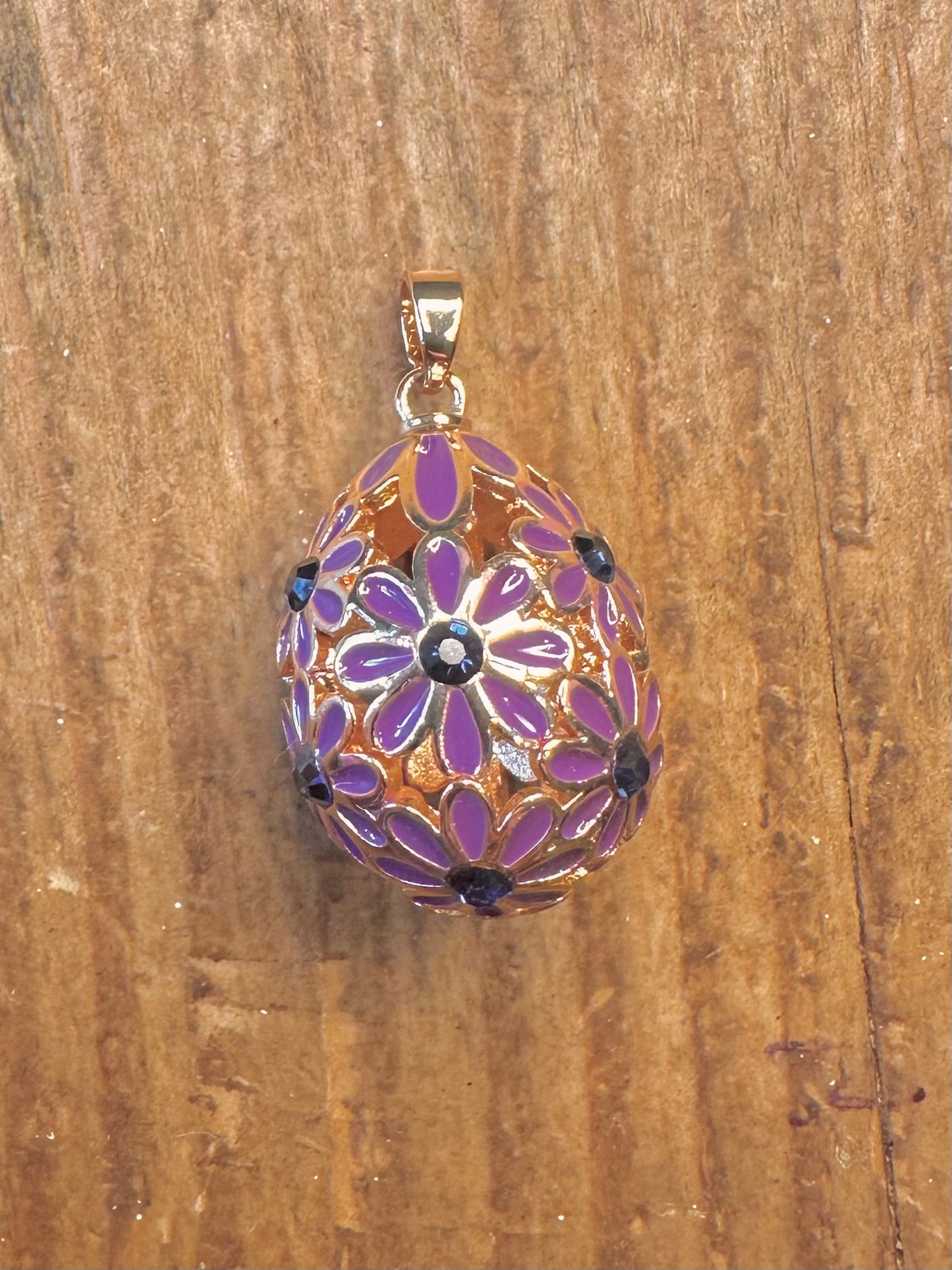 Lavender Flower Egg Gold on Silver Pendant