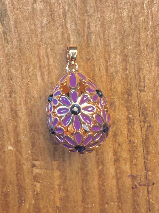 Lavender Flower Egg Gold on Silver Pendant