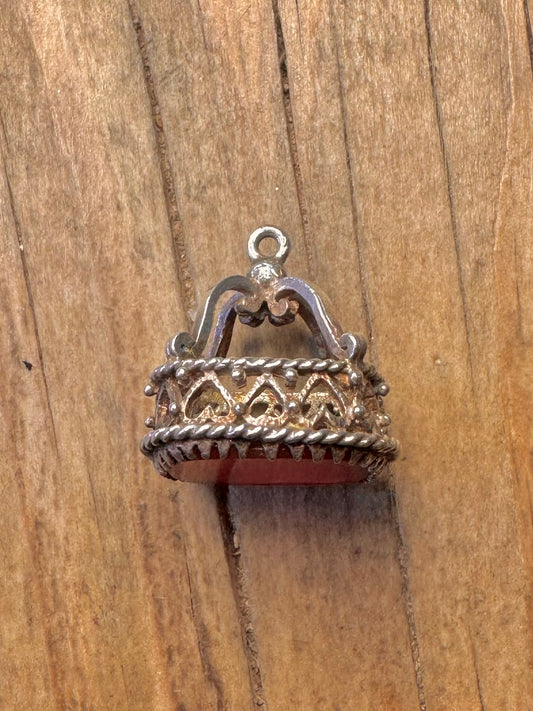 Vintage Victorian Carnelian Fob 925 Sterling Silver Charm Pendant