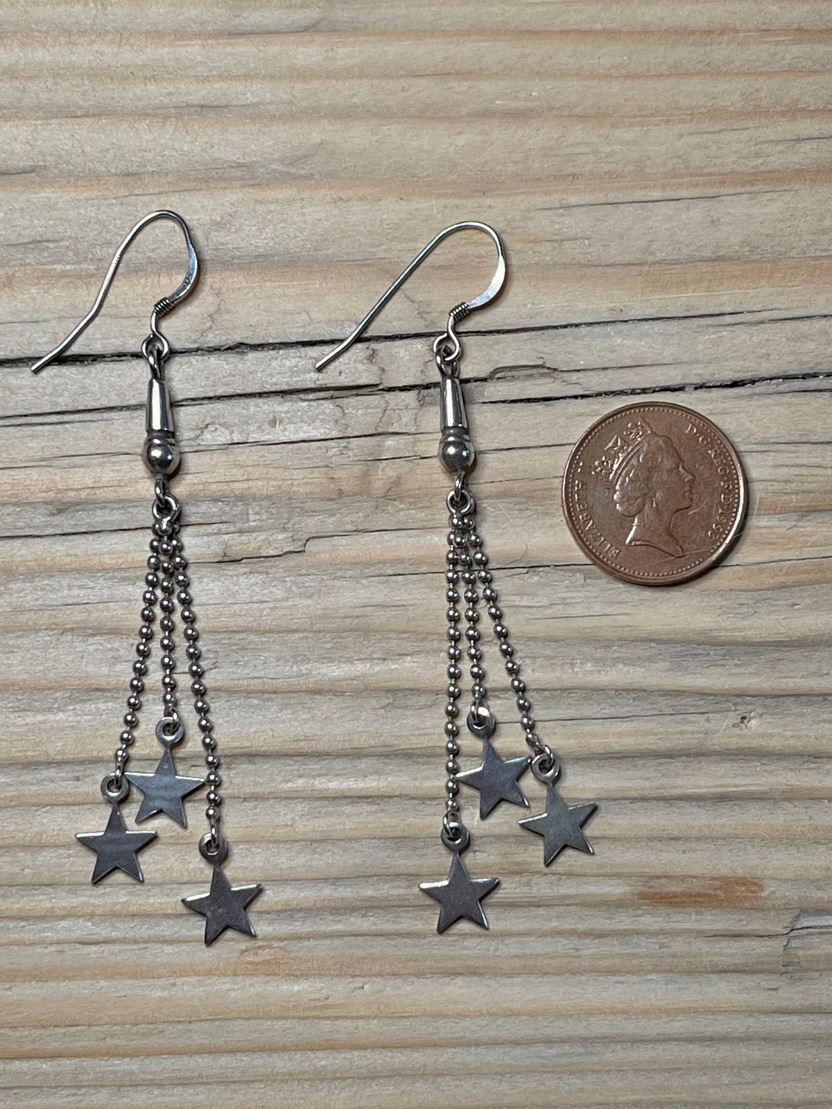 Star and Beads Dangle 925 Sterling Silver Drop Earrings