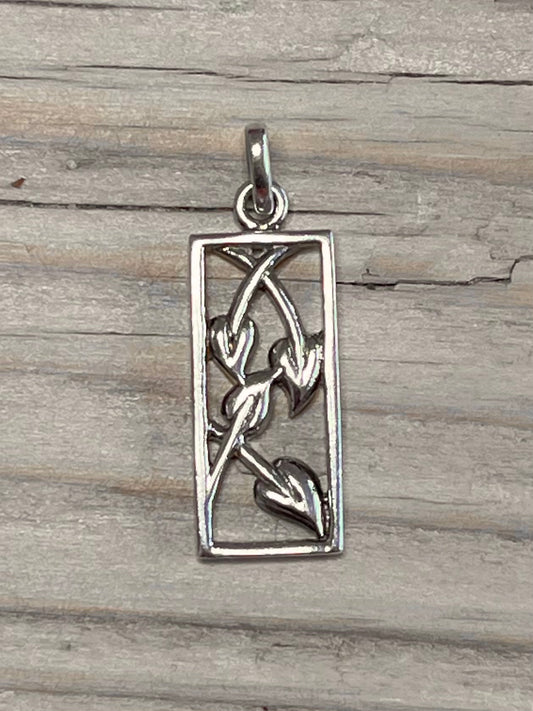 Vine Leaf Rectangle 925 Sterling Silver Pendant