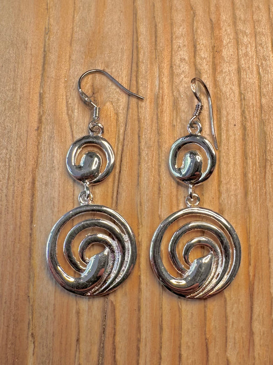 Modernist Swirl Dangle 925 Sterling Silver Earrings
