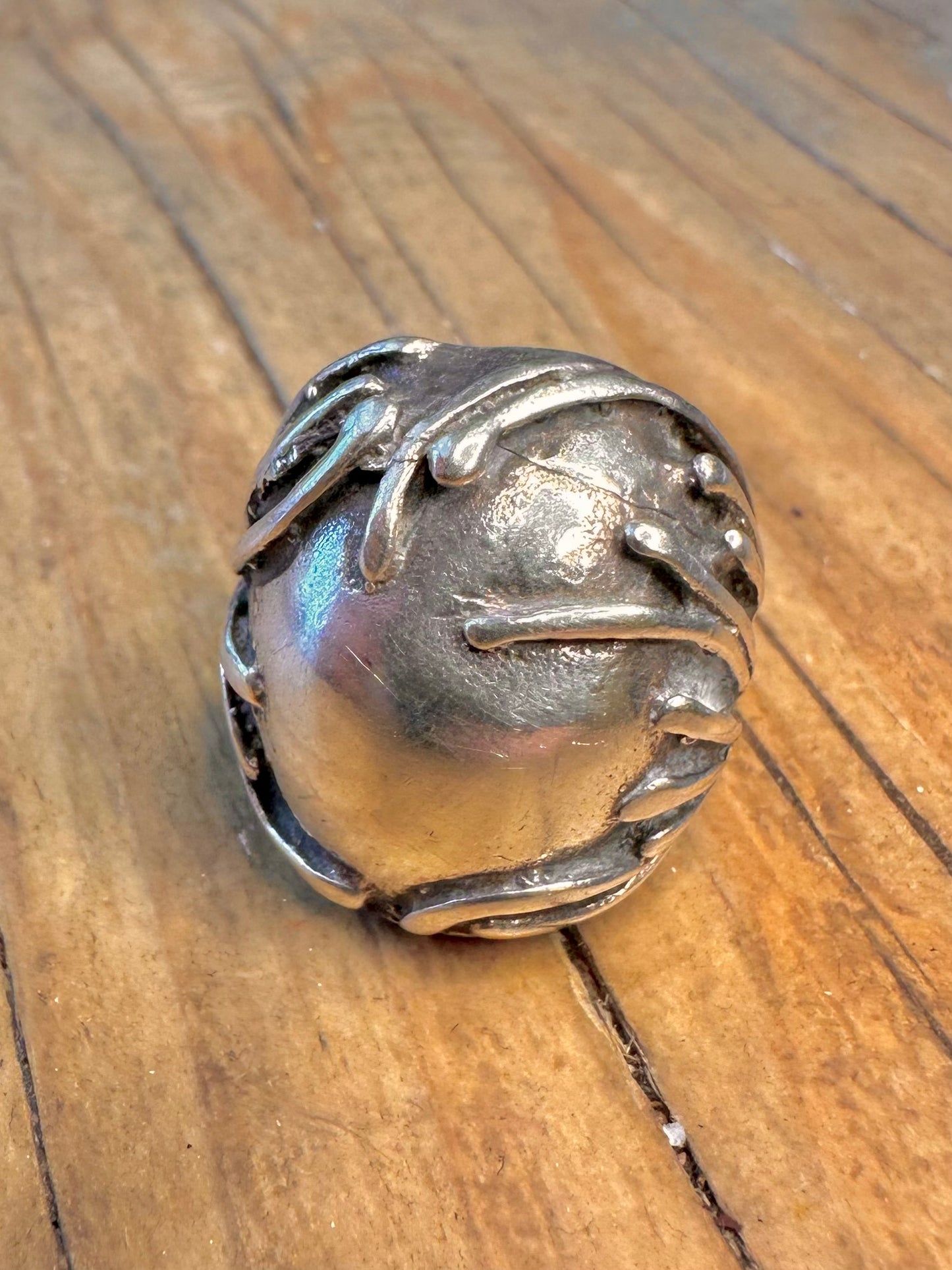 Brutalist 1970’s Organic Rounded 925 Sterling Silver Size P Ring