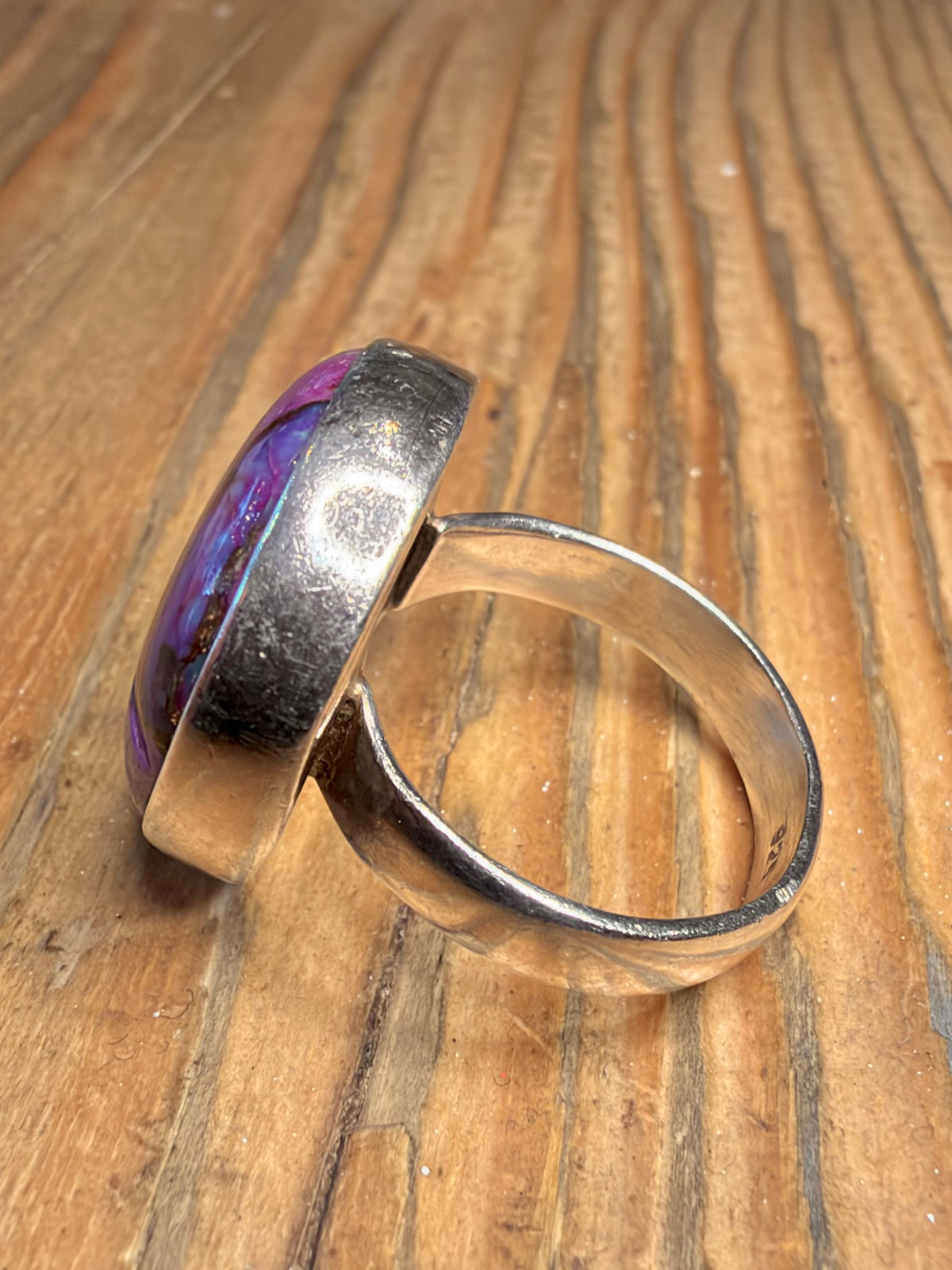 Purple Copper Turquoise Circle 925 Sterling Silver Size T Ring