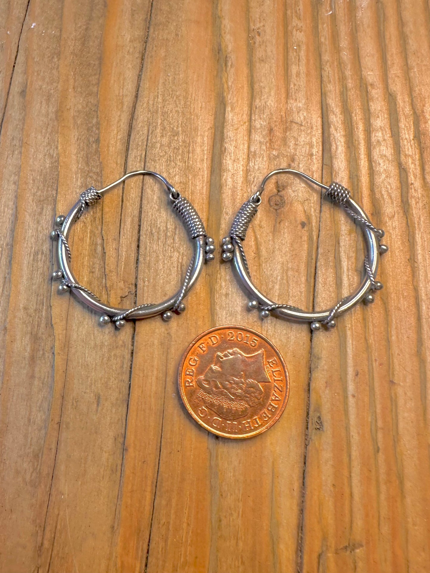 Bali Style Wire Wrapped Hoops 925 Sterling Silver Earrings