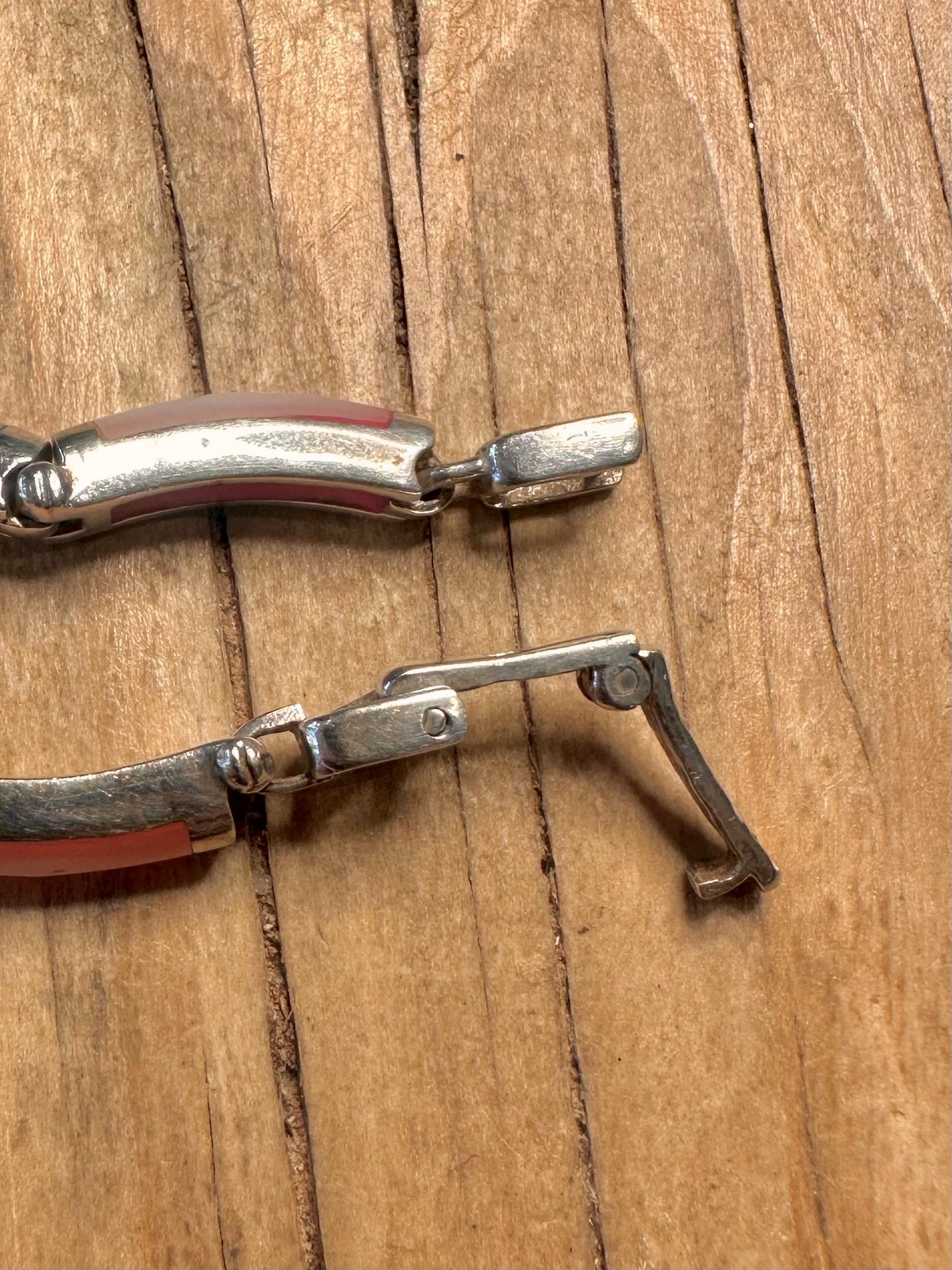 Modernist Coloured Mother of Pearl 925 Sterling Silver 7.2 inch Bracelet